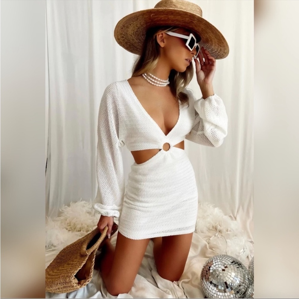12th Tribe Free Bird White Cut Out Textured Dress Small